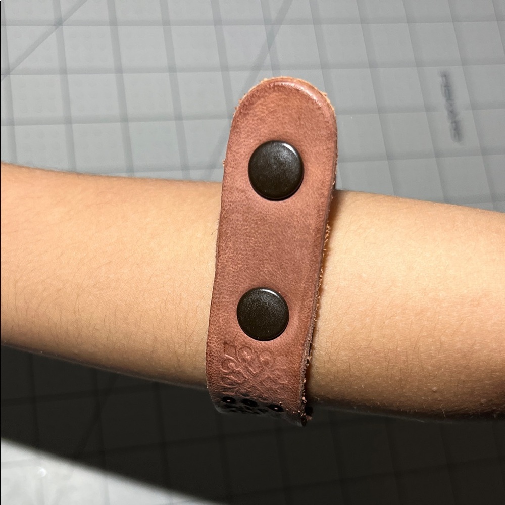 Brown Leather Embossed Bracelet - Picture 2 of 6